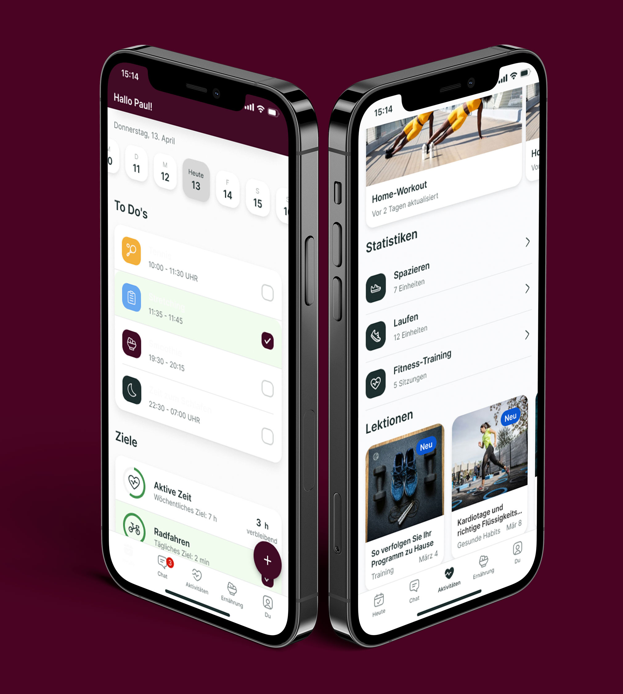 Ein Mockup der Coaching-App, das die Funktionen zeigt.